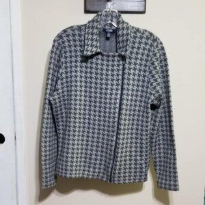 Chaps Jacket Grey Large Office Casual Cozy Zippered Houndstooth